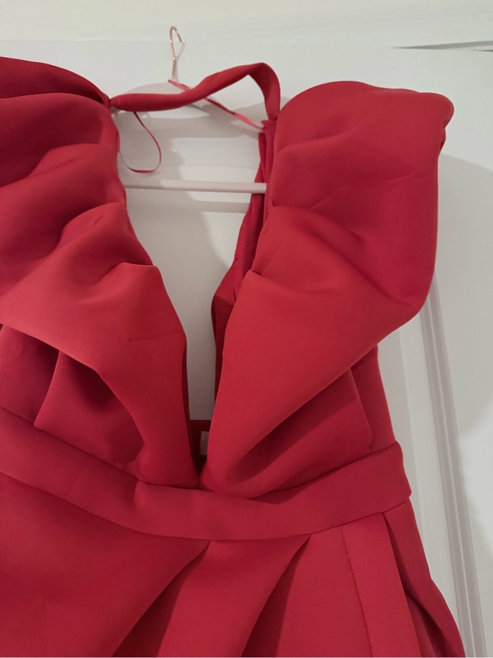 Red Ruffle Deep V Mini Dress - Picture 3 of 4